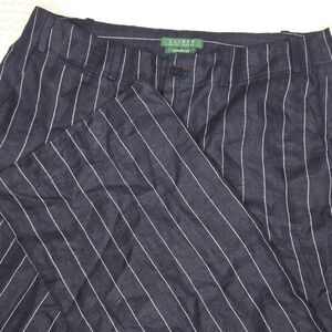 Lauren Ralph Lauren Sanderson Pants Women 10 Striped Navy White Linen Wide Leg